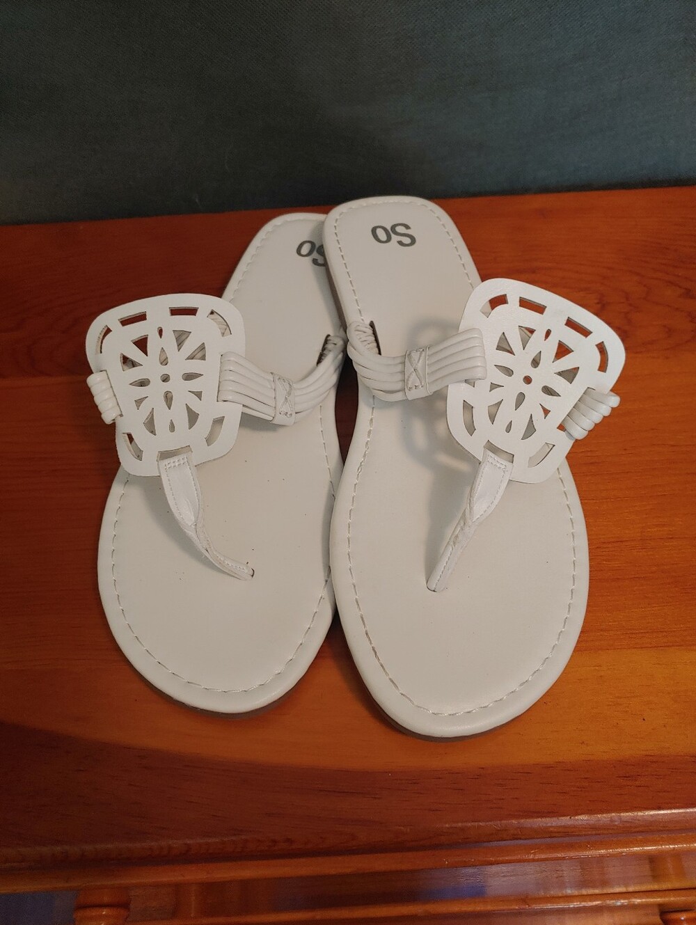 SO White Women's Decorative Cutout Toe-Post Sandals